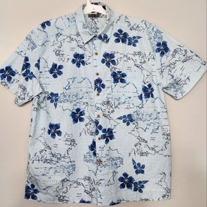 REI Maps Hibiscus Button Front Shirt Hawaii